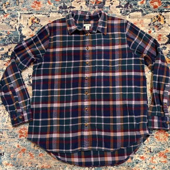 L.L. Bean Organic Cotton Plaid Flannel Shirt Small Women’s Blue Green purple EUC - Picture 13 of 13